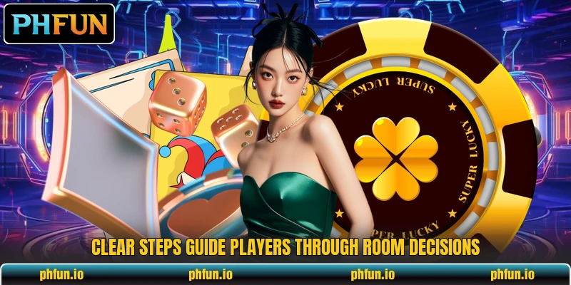 Clear steps guide players through room decisions Clear steps guide players through room decisions