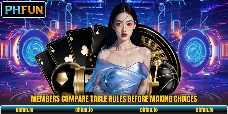 Members compare table rules before making choices Members compare table rules before making choices