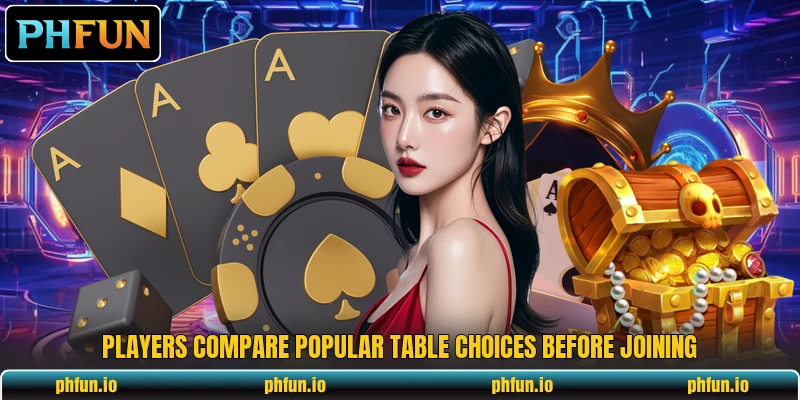 Players compare popular table choices before joining Players compare popular table choices before joining