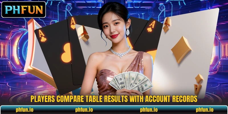 Players compare table results with account records Players compare table results with account records