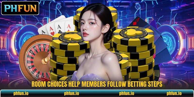Room choices help members follow betting steps